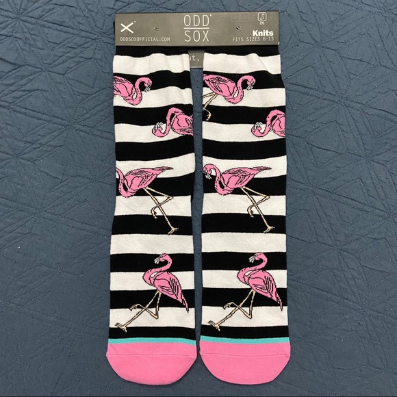 Black White and Pink Striped Flamingo Socks - Picture 2 of 4